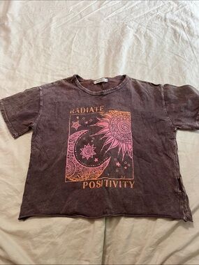 Caution To The Wind Brown Tee with Pink & Orange Sun Moon Graphic